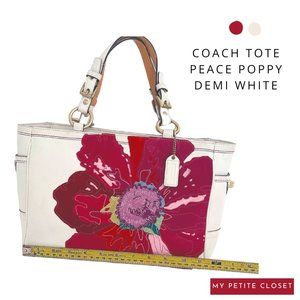 Coach White Leather Tote Satchel Purse Demi Peace Poppy Red Pink Floral